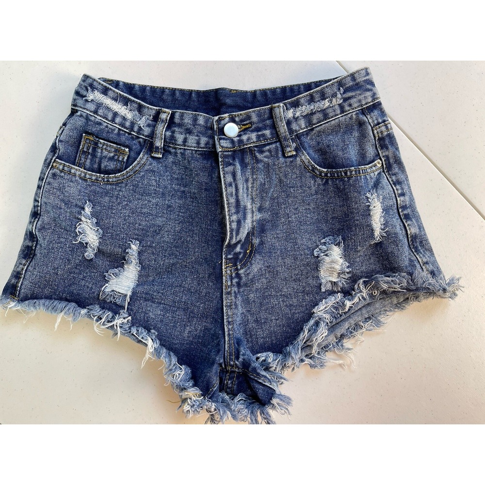 SHEIN Blue‎ Jean Denim High Waisted "Daisy Dukes" Shorts Women's size M